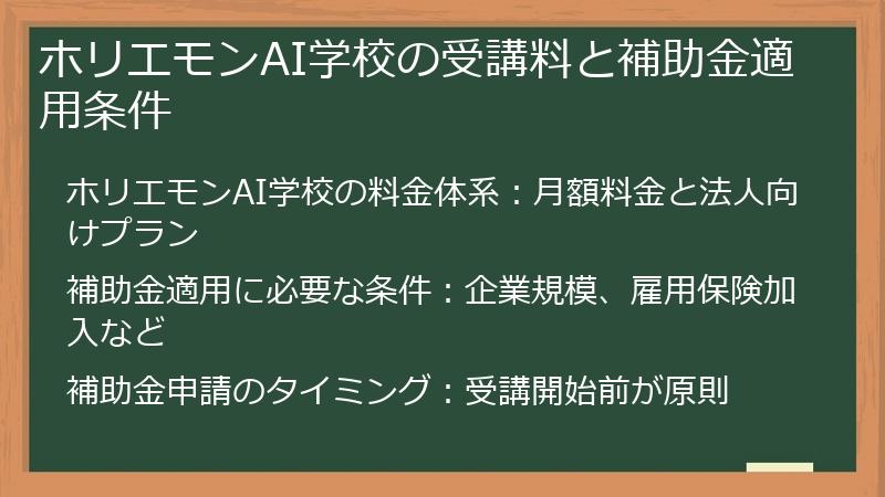 ホリエモンAI学校の受講料と補助金適用条件