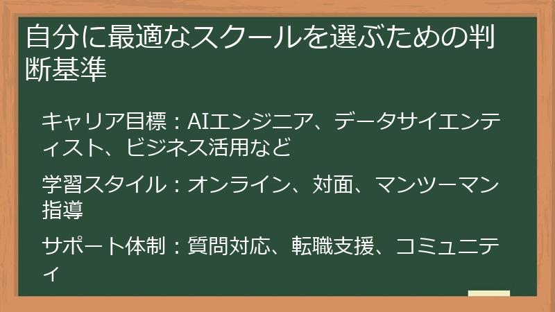 自分に最適なスクールを選ぶための判断基準