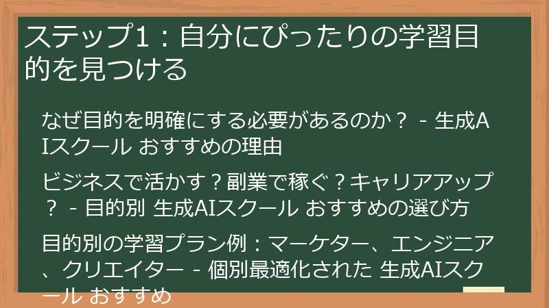 ステップ1：自分にぴったりの学習目的を見つける