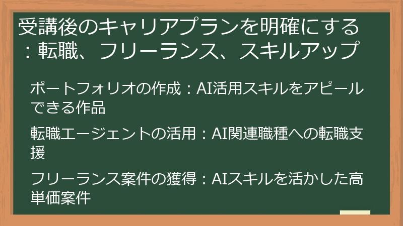 受講後のキャリアプランを明確にする：転職、フリーランス、スキルアップ