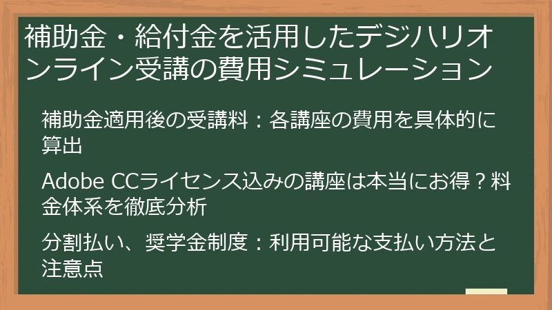 補助金・給付金を活用したデジハリオンライン受講の費用シミュレーション