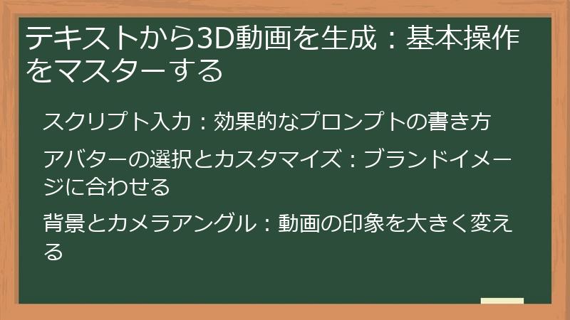 テキストから3D動画を生成：基本操作をマスターする