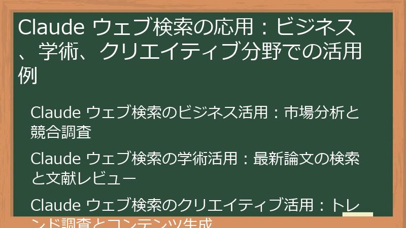 Claude ウェブ検索の応用：ビジネス、学術、クリエイティブ分野での活用例