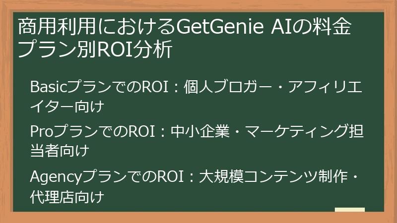 商用利用におけるGetGenie AIの料金プラン別ROI分析