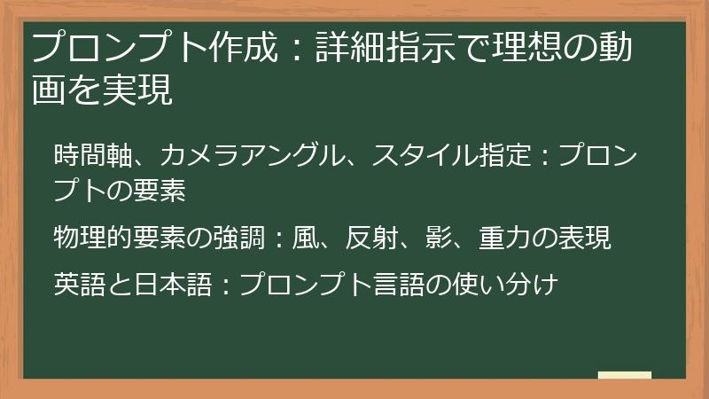 プロンプト作成：詳細指示で理想の動画を実現