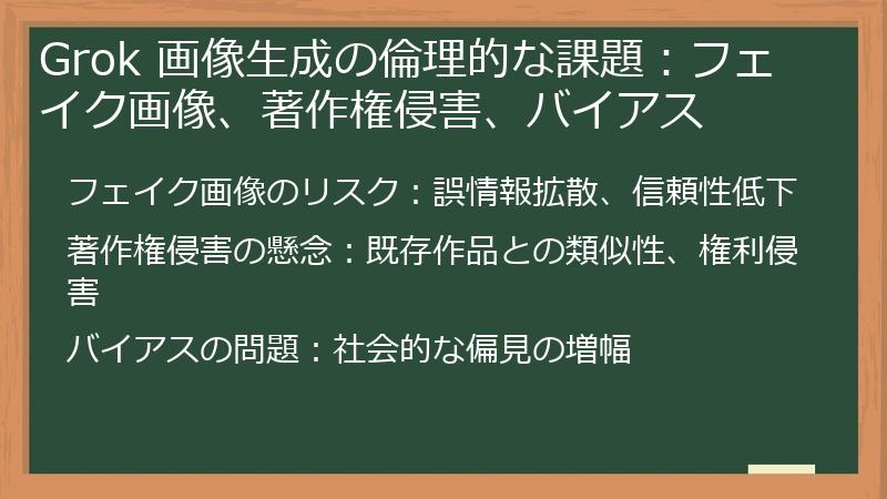Grok 画像生成の倫理的な課題：フェイク画像、著作権侵害、バイアス