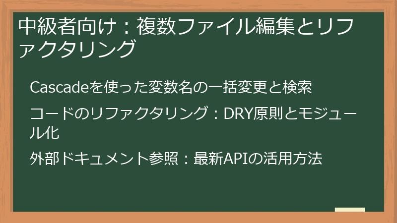 中級者向け：複数ファイル編集とリファクタリング