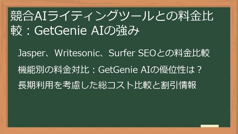 競合AIライティングツールとの料金比較：GetGenie AIの強み
