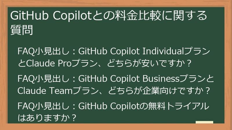 GitHub Copilotとの料金比較に関する質問