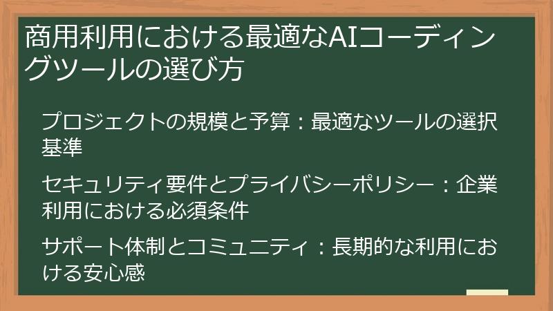 商用利用における最適なAIコーディングツールの選び方