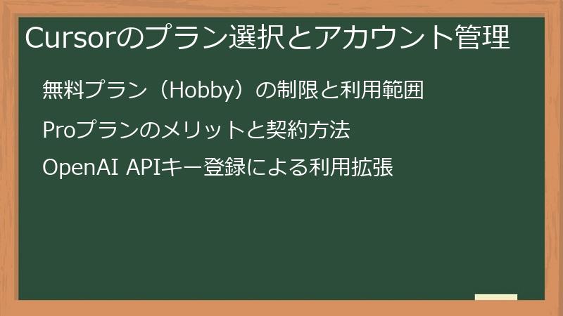 Cursorのプラン選択とアカウント管理
