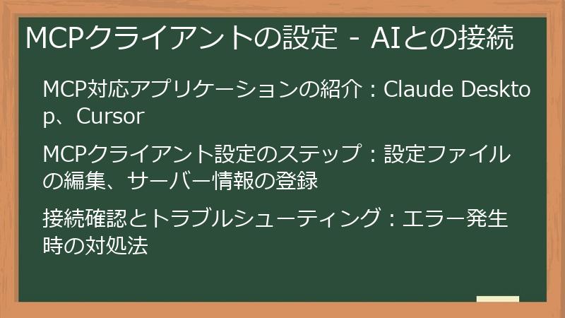 MCPクライアントの設定 - AIとの接続