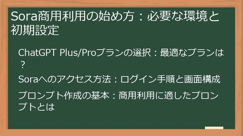 Sora商用利用の始め方：必要な環境と初期設定