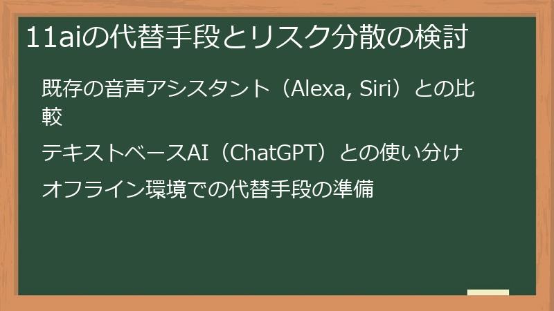 11aiの代替手段とリスク分散の検討