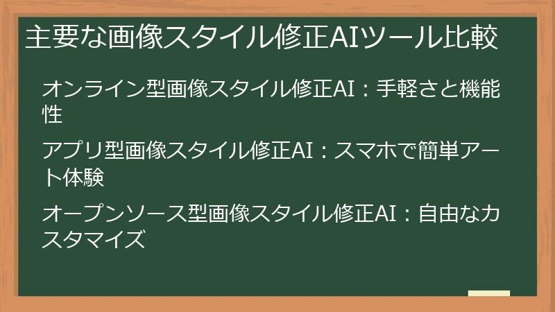 主要な画像スタイル修正AIツール比較