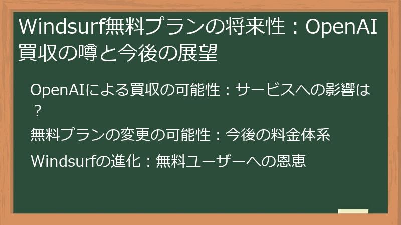 Windsurf無料プランの将来性：OpenAI買収の噂と今後の展望