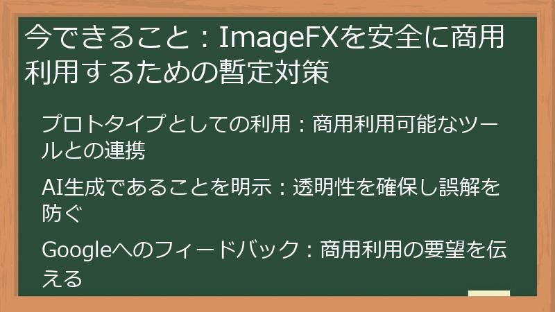 今できること：ImageFXを安全に商用利用するための暫定対策