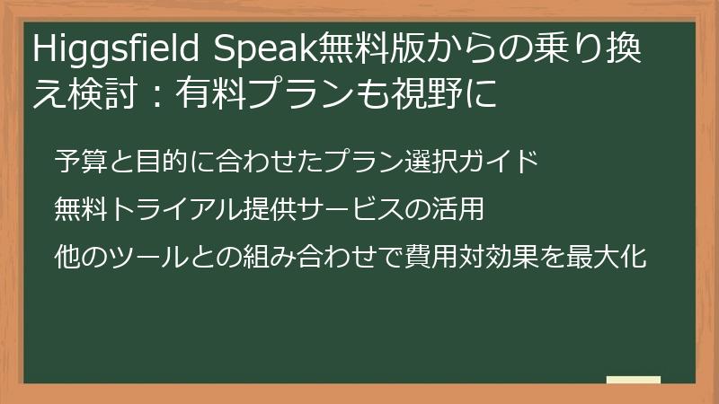Higgsfield Speak無料版からの乗り換え検討：有料プランも視野に