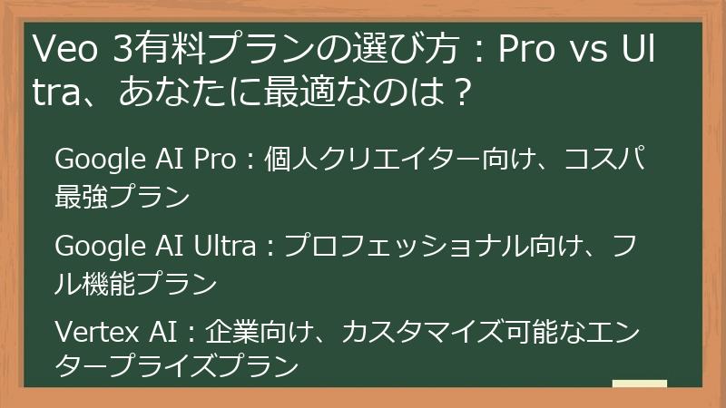 Veo 3有料プランの選び方：Pro vs Ultra、あなたに最適なのは？