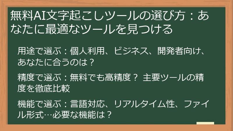 無料AI文字起こしツールの選び方：あなたに最適なツールを見つける