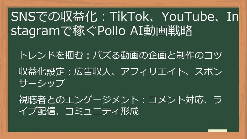 SNSでの収益化：TikTok、YouTube、Instagramで稼ぐPollo AI動画戦略