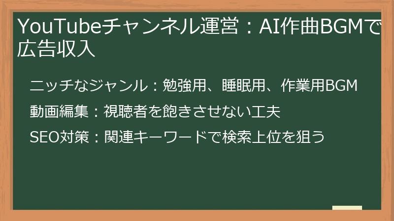 YouTubeチャンネル運営：AI作曲BGMで広告収入