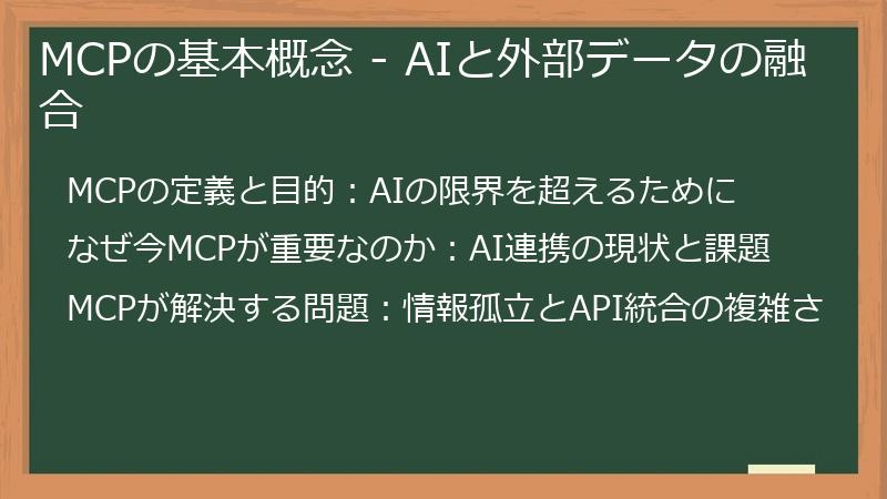 MCPの基本概念 - AIと外部データの融合