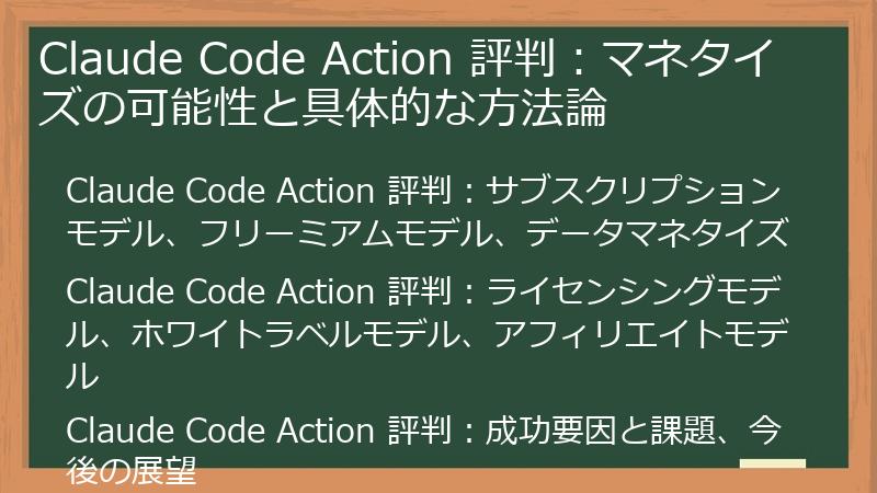 Claude Code Action 評判:マネタイズの可能性と具体的な方法論