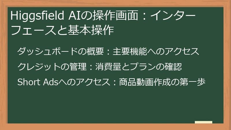 Higgsfield AIの操作画面：インターフェースと基本操作
