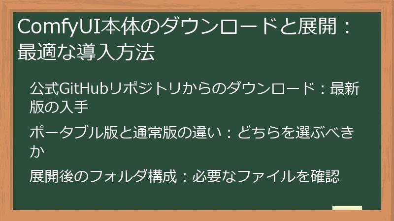 ComfyUI本体のダウンロードと展開：最適な導入方法
