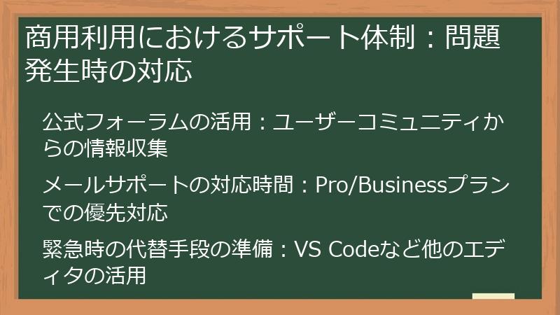 商用利用におけるサポート体制：問題発生時の対応