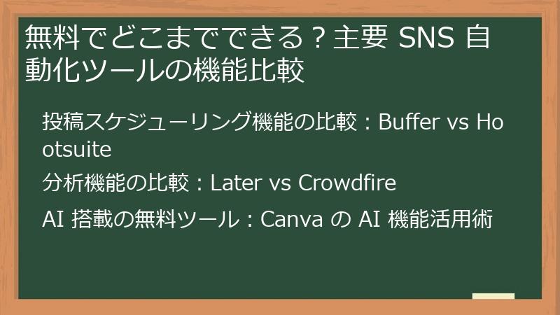 無料でどこまでできる？主要 SNS 自動化ツールの機能比較