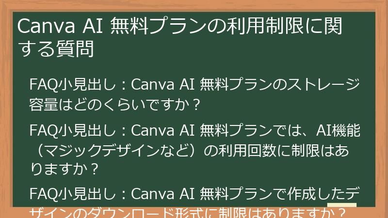 Canva AI 無料プランの利用制限に関する質問