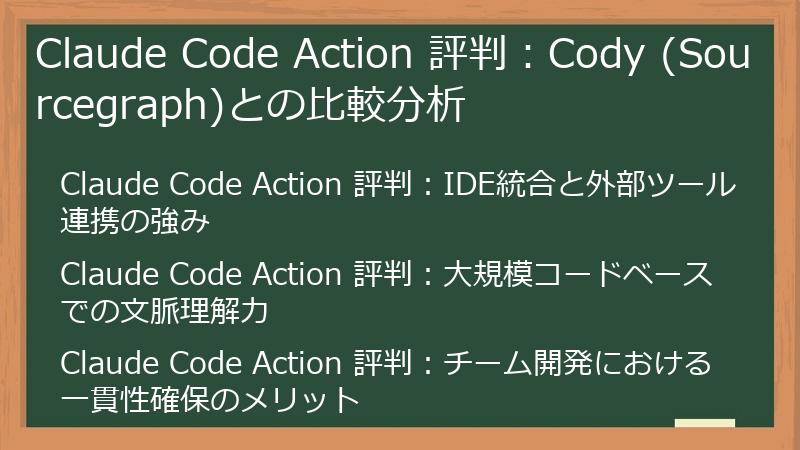 Claude Code Action 評判：Cody (Sourcegraph)との比較分析