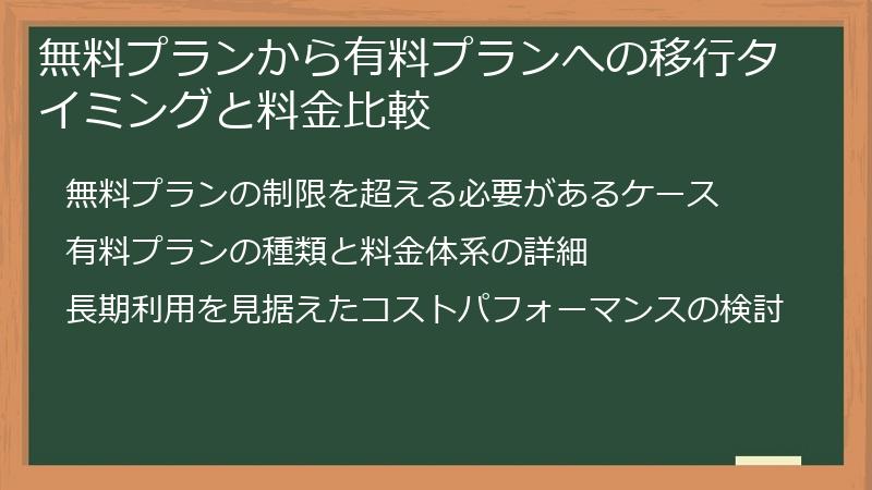 無料プランから有料プランへの移行タイミングと料金比較