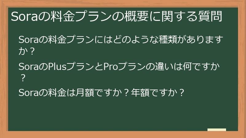 Soraの料金プランの概要に関する質問