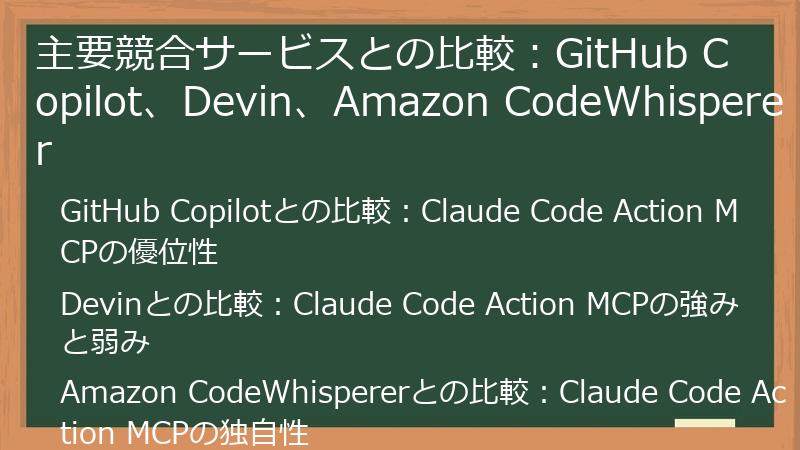 主要競合サービスとの比較：GitHub Copilot、Devin、Amazon CodeWhisperer