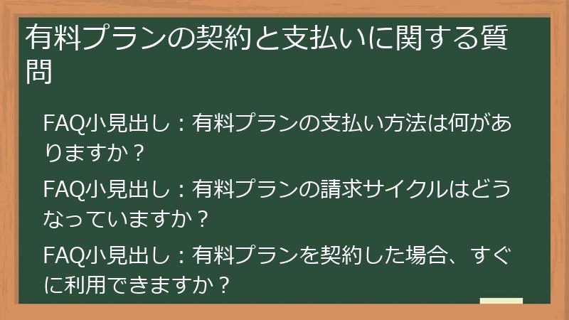 有料プランの契約と支払いに関する質問