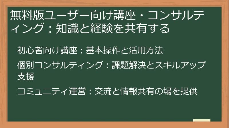 無料版ユーザー向け講座・コンサルティング:知識と経験を共有する