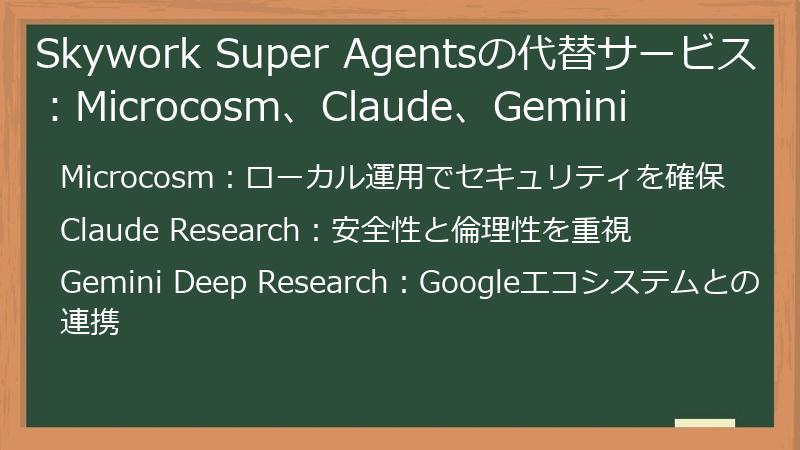 Skywork Super Agentsの代替サービス:Microcosm、Claude、Gemini