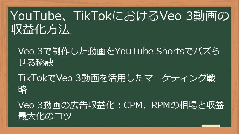 YouTube、TikTokにおけるVeo 3動画の収益化方法