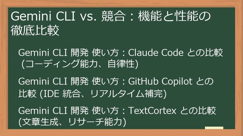 Gemini CLI vs. 競合：機能と性能の徹底比較