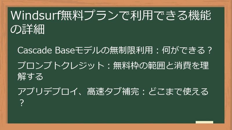 Windsurf無料プランで利用できる機能の詳細