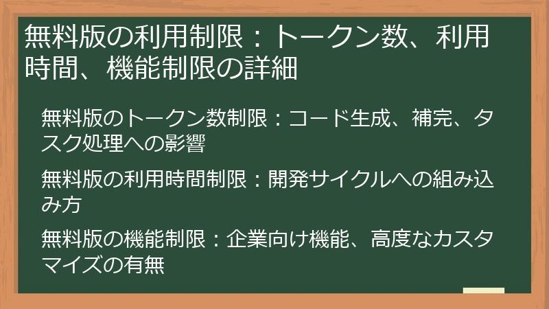 無料版の利用制限：トークン数、利用時間、機能制限の詳細