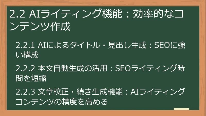 2.2 AIライティング機能：効率的なコンテンツ作成