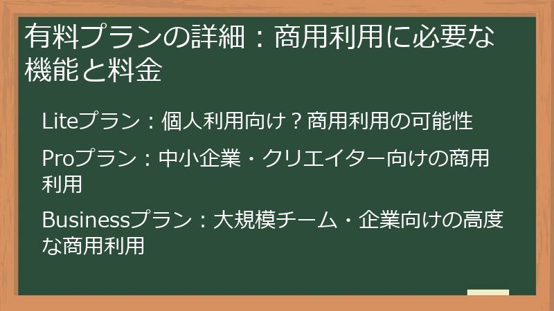 有料プランの詳細：商用利用に必要な機能と料金
