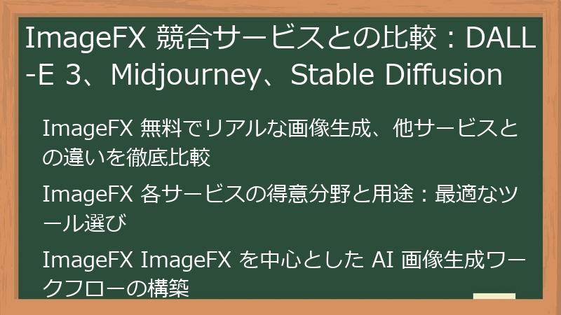 ImageFX 競合サービスとの比較：DALL-E 3、Midjourney、Stable Diffusion