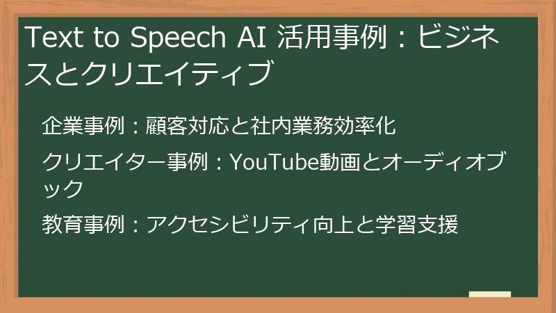 Text to Speech AI 活用事例：ビジネスとクリエイティブ