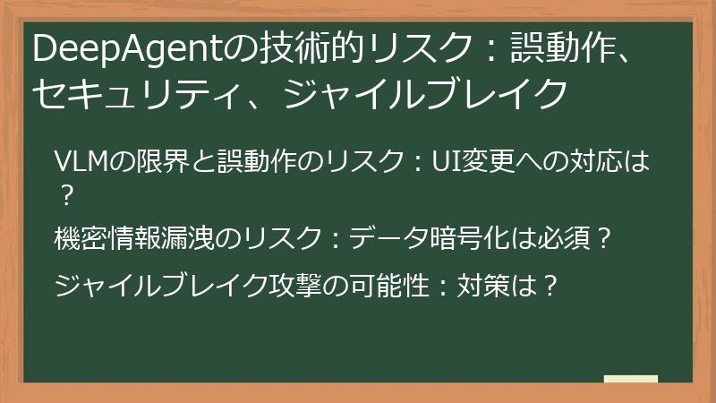 DeepAgentの技術的リスク：誤動作、セキュリティ、ジャイルブレイク