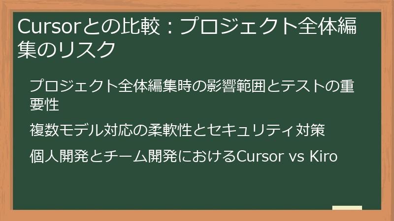 Cursorとの比較:プロジェクト全体編集のリスク